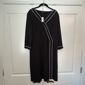 Talbots Plus Size Black Jersey Knit Dress with White Accents
